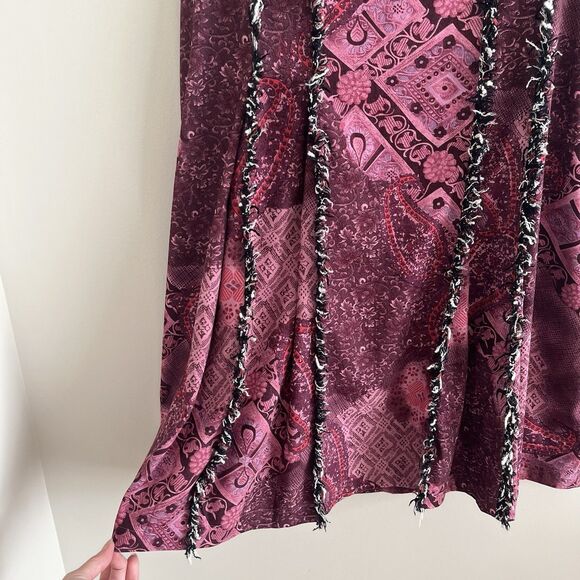 Vintage Paisley Fringe Midi Skirt 6 8 Boho Fairy Grunge Whimsigoth Western Y2K - Picture 7 of 9